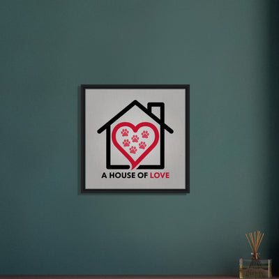 A House of Love Framed Canvas on Blue Wall