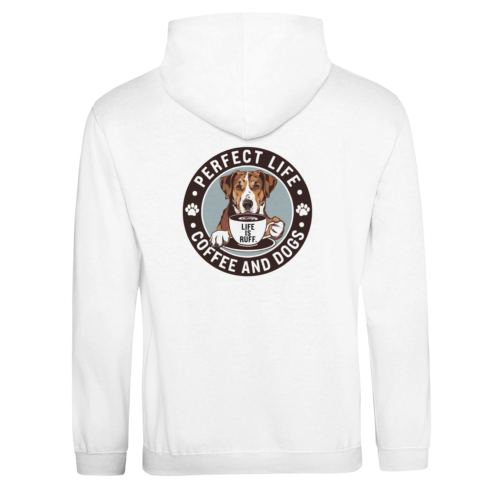 Coffee and Dogs Premium Unisex Pullover White Hoodie