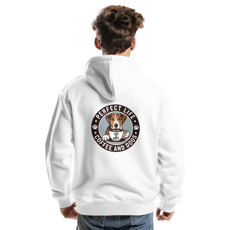 Coffee and Dogs Premium Unisex Pullover White Hoodie