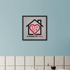 A House of Love Framed Canvas on Light Blue Wall