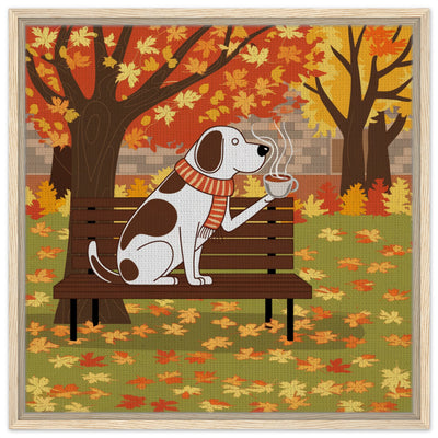 Vibrant autumn dog canvas art with a cozy fall aesthetic, perfect for home decor.